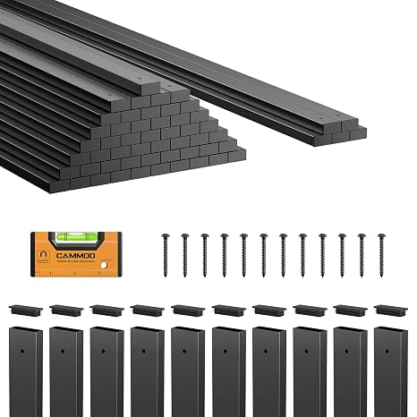 CAMMOO 55 Pcs 26" Rectangular Deck Balusters, Straight Spindles Railing Kit | Level with Scale, Pre-Installed Plugs, 110 Screws, Rustproof Finish, 2000 LBS Capacity, for Porch,Balcony,Staircase,Poolside