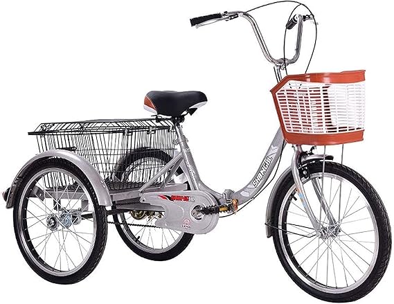 Folding Adult Tricycle 20 Inch 1 Speed 3 Wheel Bike Adult Tricycle Trike Man Power Pedal Foldable Tricycle for Men Women Shopping City Bike