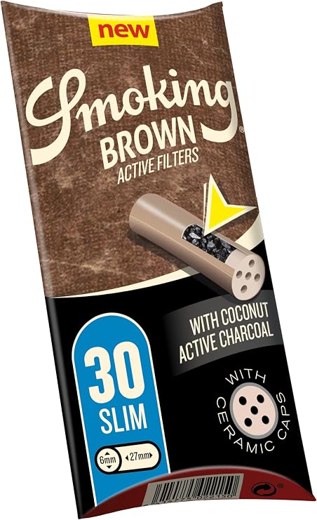Smoking - Brown Active Charcoal Filter Tips - 1 Bag with 30 Filters
