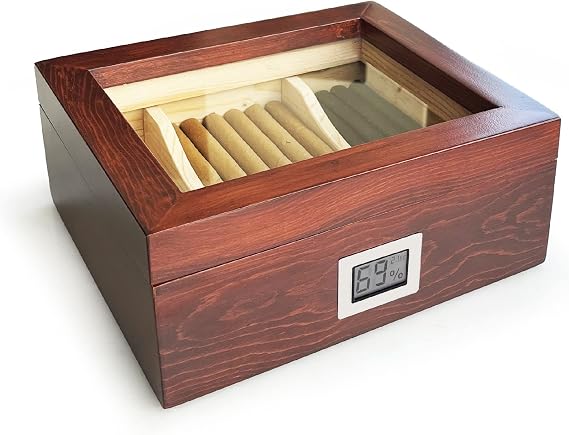 Shark Anatolia Mezmob Solid Native Cedar Tree Humidor Cigar Box Glass 2 Compartment Digital