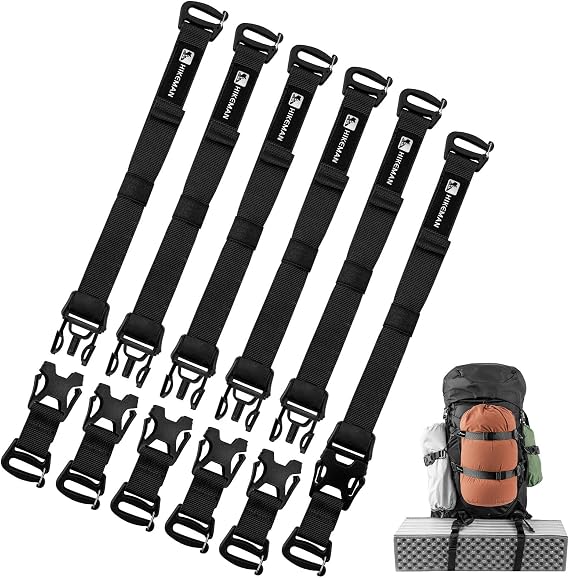 HIKEMAN Tactical Rush Tier System - 6PCS Adjustable Molle Backpack Straps,Fastening Straps with Buckle Clips,Outdoor Compression Bundling Straps,Expansion Module Accessory Luggage Strap