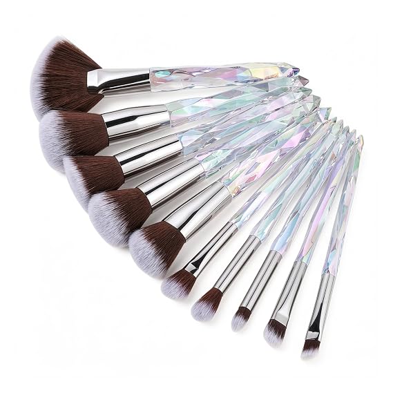 Kingtree Makeup Brush Set,10PCS Sparkling Crystal Makeup Brushes for Girls | Premium Synthetic Bristles Make Up Brushes, Professional Foundation Blush Concealer Eye Shadow Cosmetic Brushes Set