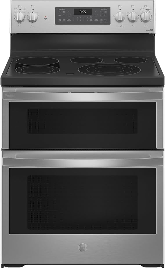 GE Profile 30 in. 5 Burner Element Smart Free-Standing Double Oven Electric Range in Fingerprint Resistant Stainless PB965YPFS