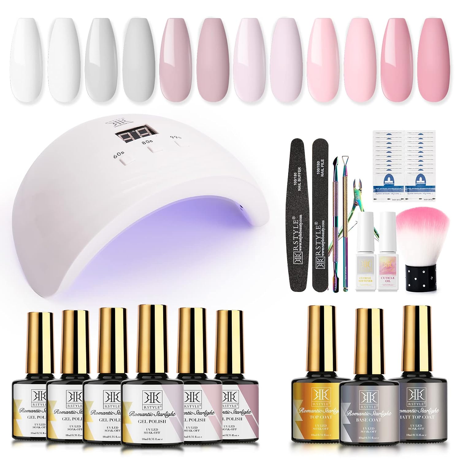RSTYLE Gel Nail Polish Starter Kit with UV Light, 6 Popular Colors with Gel Base and Top Coat Manicure Tools for Home Nail Salon Perfect Coral