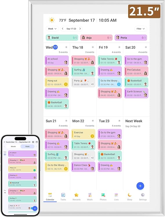 Digital Calendar:21.5" Electronic Calendar & Chore Chart, Family Wall Planner,Full HD Interactive Smart Touchscreen Display for Family Schedules,Seamless Scheduling/Organizing-Wall/Desk Mountable