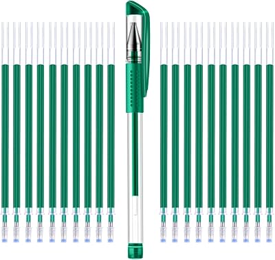 iNee Heat Erasable Fabric Pen with 20 Refills for Tailors Sewing, Quilting adn Crafts, Dressmaking Disappearing Ink, Green