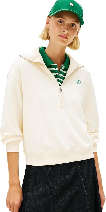 Tommy Hilfiger Women's Th Script Half Zip Terry Swtshrt Ww0ww49470 Half Zip Sweatshirt (pack of 1)