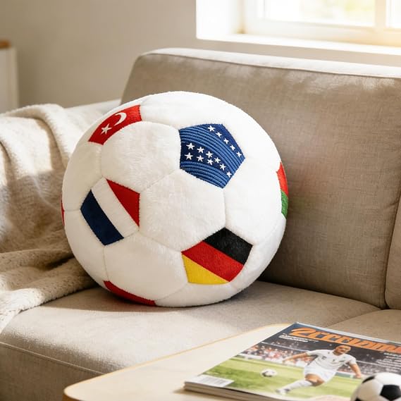 World Cup Soccer Pillow 2026 Football Throw Ball Pillow Round Soccer Plush Decorative Pillows for Couch Bed Room Game Day Home Decor Soft Football Themed Plush for Women Men Fans Inside House 8inx8in