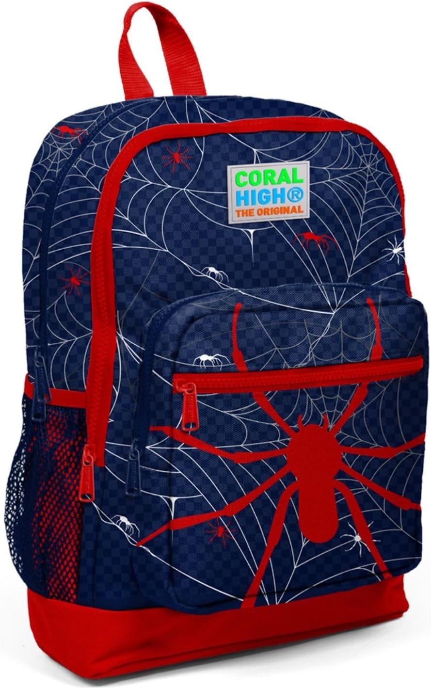 Coral High Four Compartment Navy Blue red Spider Pattern Primary School Bag 23720