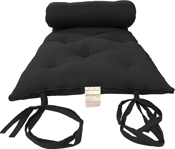 D&D Futon Furniture Queen Size Black Cotton/Foam/Polyester Traditional Japanese Floor Rolling Futon Mattresses, Yoga Meditation Mats, Beds 3 x 60 x 80