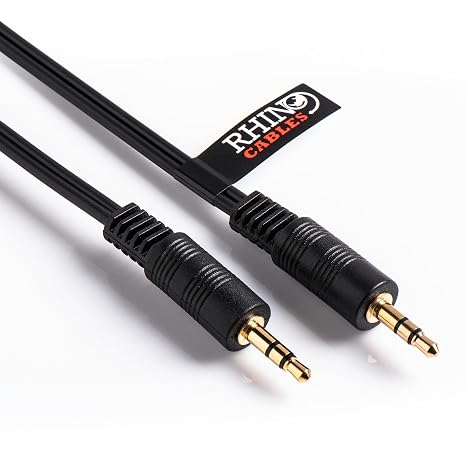 rhinocables 3.5mm Audio Stereo Jack Cable | Male to Male Aux Lead for Cars, Headphones, Smartphones & Hi-Fi Systems | Gold-Plated Connectors with PVC Shielding for Clear Sound (0.3m)