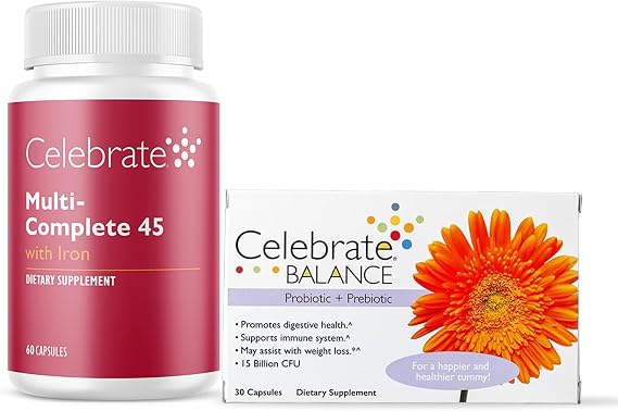 Celebrate Vitamins Bariatric Bundle Multi-Complete 45mg Iron Multivitamin & Balance Probiotic + Prebiotic Capsules, Post-Surgery Nutritional & Digestive Support for Sleeve Gastrectomy & Gastric Bypa