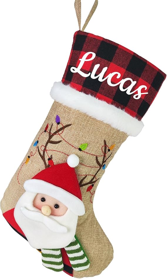 Funny DIY Personalized Christmas Stockings with Name, Custom Christmas Stockings, Customized Xmas Decor Gifts for Family Kids, Christmas Holiday Party Decoration - 3D Santa Stocking