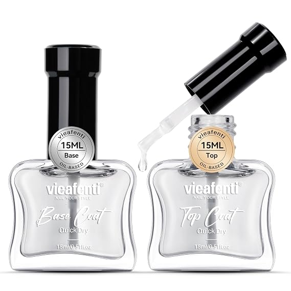 Base Top Coat Nail Polish Quick Dry Clear Top Coat Nail Polish | Non Gel High Shine Air Dry Fast Regular Salon Quality Nail Art for Ladies 15ml