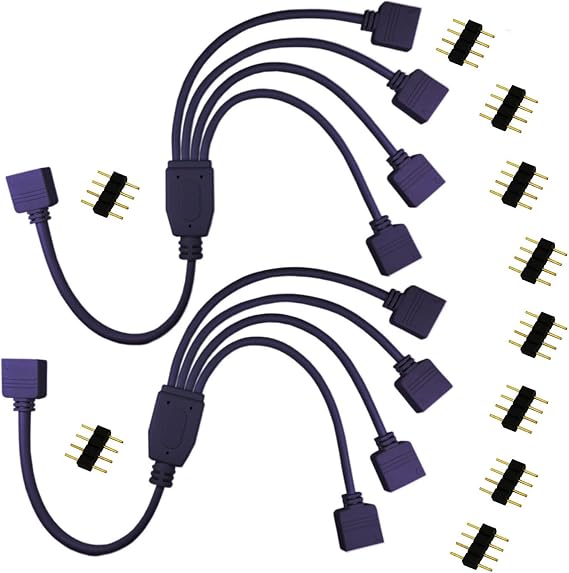 2pcs 4 Splitter Cable 4 pin RGB LED Tape Connector 30cm LED Distribution Splitter Cable Solderless 4 Pin Female Extension Cable for SMD 5050 3528 3528 RGB LED Tape Light LED Strip, Black