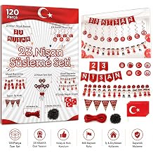 23 Nisan Süsleme Seti, 120 Parça, Zikzak Banner, Flama, Sarkıt Tavan Süsü, Kapı ve Pencere Süsü, Okul Sınıf Dekorasyon Paketi