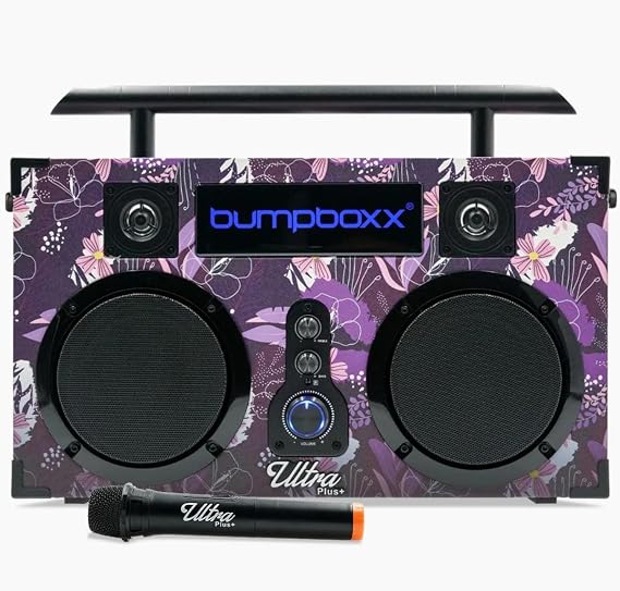 Bumpboxx Ultra Plus Retro Boombox with Bluetooth Speakers, Old School Boombox Up to 12-Hour Playtime & TWS Stereo Pairing, Rechargeable Lithium Battery, Carrying Strap & Wireless Mic, Floral