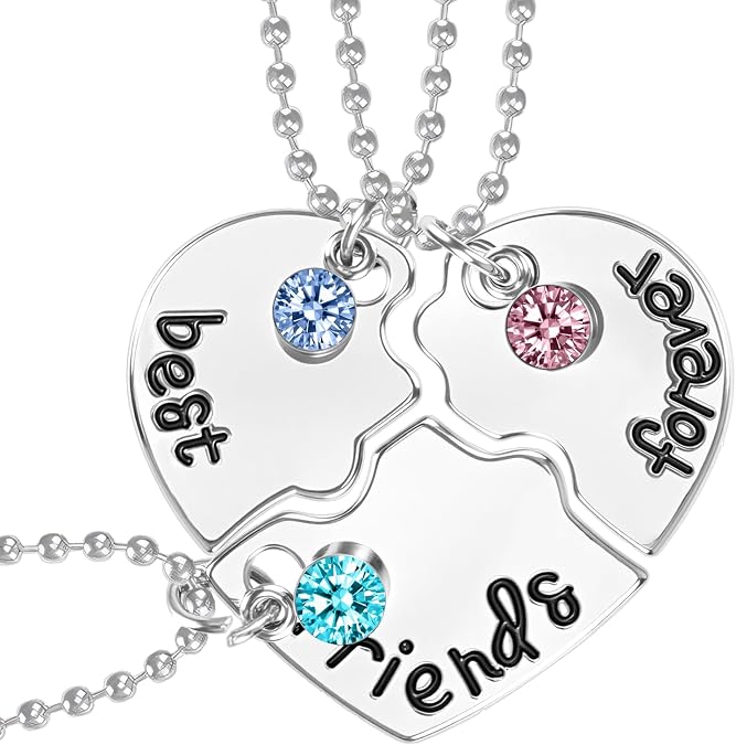 Andibro Friendship Necklace for 3, BFF Best Friend Necklaces 3 Heart Broken Stitching Necklace Heart Puzzle Matching Jewelry Gift for Women