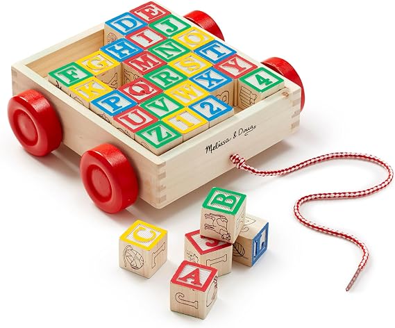 Melissa & Doug Classic ABC Wooden Block Cart Educational Toy with 30 1-Inch Solid Wood Blocks, Multicolor