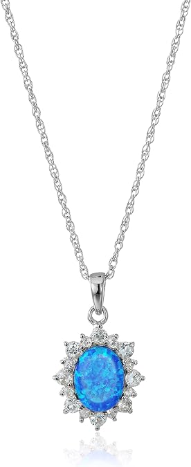 Sterling Silver Oval Halo Pendant Necklace, 18"