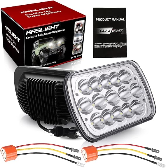 KASLIGHT H6054 Led Headlights H4 Socket kit, 7x6 5x7 Led Headlight 6054 5054 HiLow Sealed Beam for S10 Blazer Jeep Xj Yj Chevy Express GMC Savana Ford Econoline E150 Nissan D21 Toyota Pickup Truck