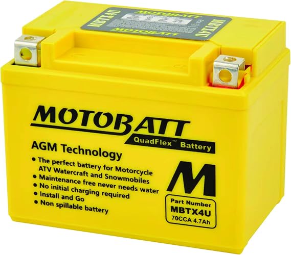 Motobatt MBTX4U Battery | OEM replacement, fits Ktm 450SMR E/XC Racing 4-Stroke EXC-F 85-87 83-84 NCH50 Metropolitan NN50MD Gyro, for scooter, MBTX4U