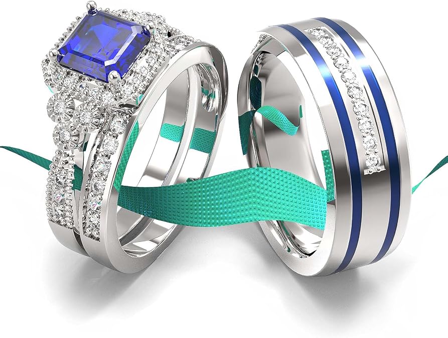 Wedding Ring Sets His And Hers Promise Ring Wedding Ring Sets His And Hers Couples Women 925 Sterling Silver Square Cut Moissanite Man titanium Wedding Band