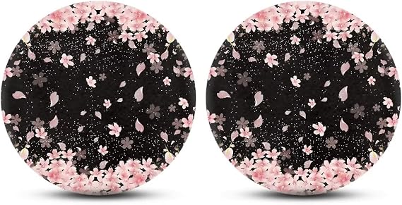 AFPANQZ Car Coasters for Drinks Rubber Cherry Blossom 2.75" Pink Black