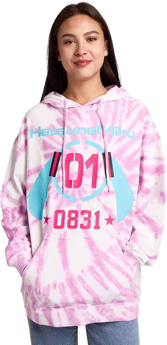 Bioworld Hatsune Miku Bunny Ears Headphones 0831 Women's Purple Tie-Dye Long Sleeve Fleece Hooded Sweatshirt