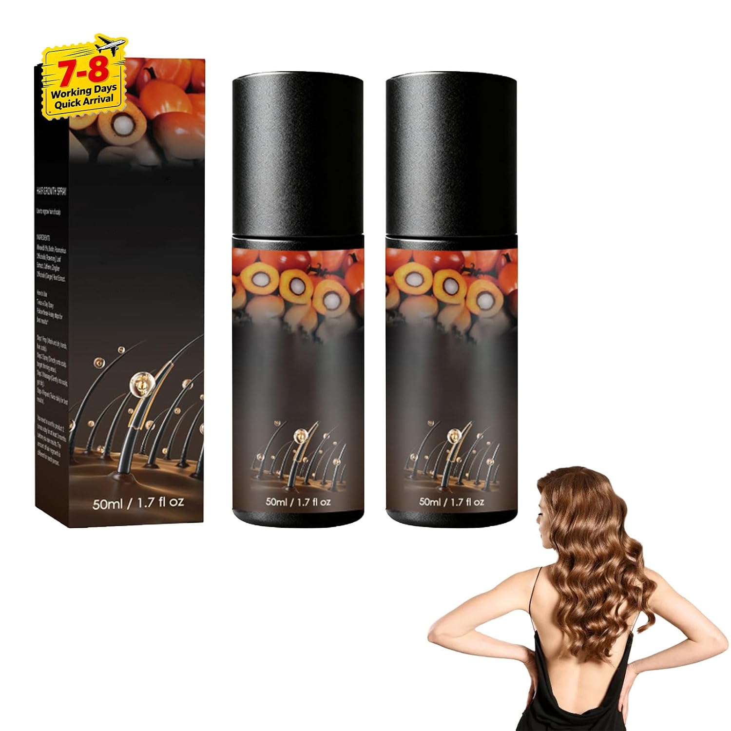 Hair Growth Serum Spray for Women & Men Hair Thickening Spray for Thinning Hair Hair Growth Spray Plant Based Promotes Thicker Hair Growth Accelerated 50 ml (2 Pieces)