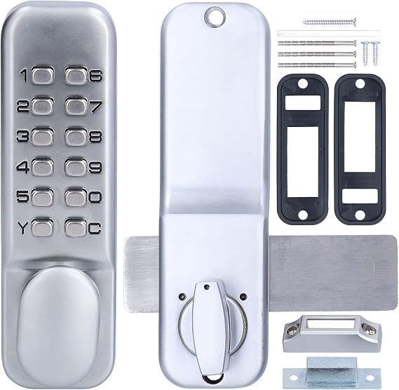 Digital Combination Door Code Lock with Keypads Keyless Entry Gate Anti Theft Mechanical Combination Lock for Garden Gate Bidirectional Glass Door Office Use (Silver)
