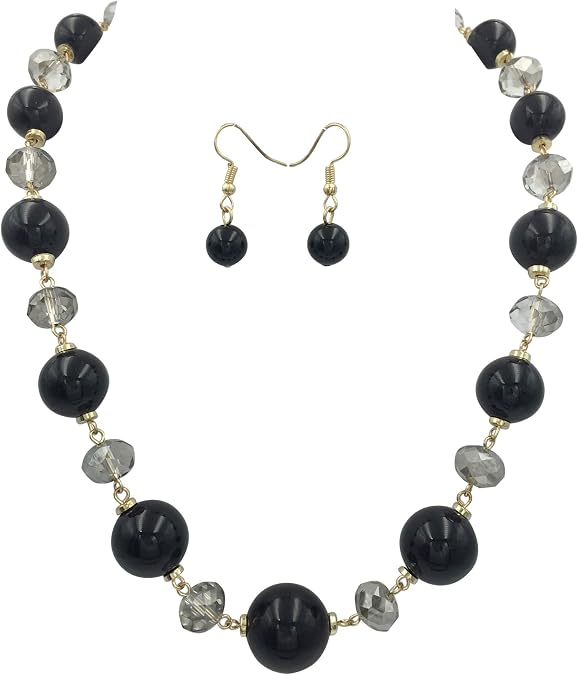 Gypsy Jewels Single Row Simple Beaded Statement Multi Color Necklace & Dangle Earrings Set