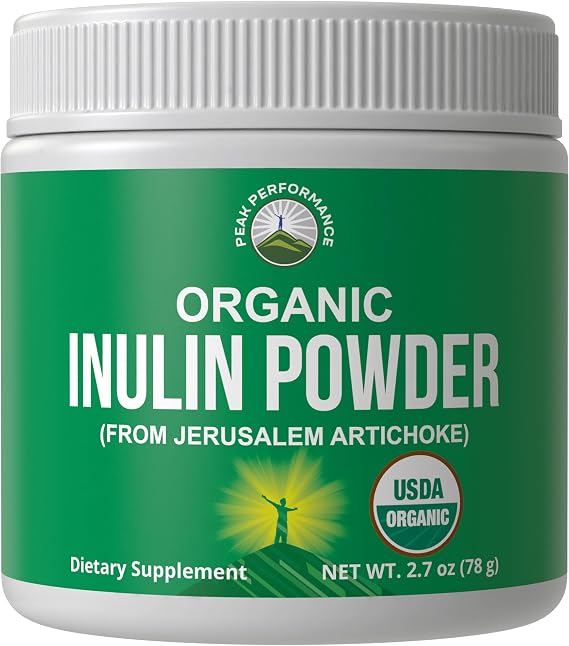Peak Performance Organic Inulin Powder. Prebiotic Fiber for Gut Health | USDA Organic Raw Plant Based Vegan Prebiotics FOS Supplement from Natural Jerusalem Artichoke