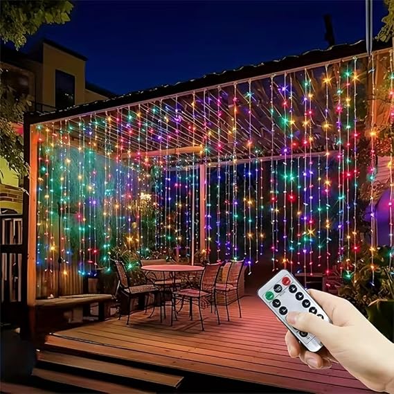 Senon Kumandalı Peri Tel LED Aydınlatma 300 LEDLİ Perde Işık 10 Saçaklı 3x3 Metre Dekoratif Duvar Işığı USB Kablolu (RGB Çok Renkli) [Enerji Sınıfı A]