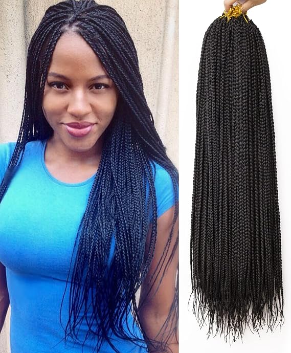 6 Packs Box Braids Crochet Hair Crochet Box Braids Pre-looped Synthetic Hair Crotchet Box Braids Hair 22 Inch (1B, 22inch) ...