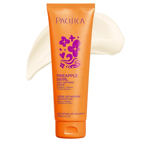 Pacifica Pineapple Swirl Curl Defining Cream Bounce, Frizz Control & Curl Enhancer Styling Cream for Curly Hair & Wavy Hair Coconut Oil & Hyaluronic Acid For No-Crunch Hold Cruelty-Free 4-oz