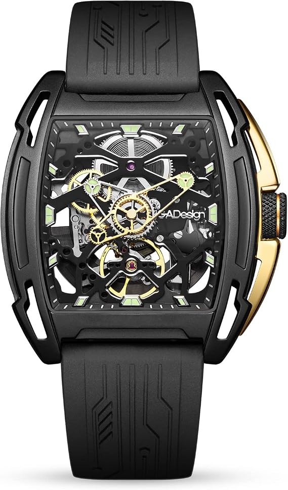 CIGA Design Automatic Mechanical Watch - Z Series Exploration Edition Skeleton Stainless Steel Wristwatch Tonneau Sapphire Crystal for Men with Leather and Silicone Strap