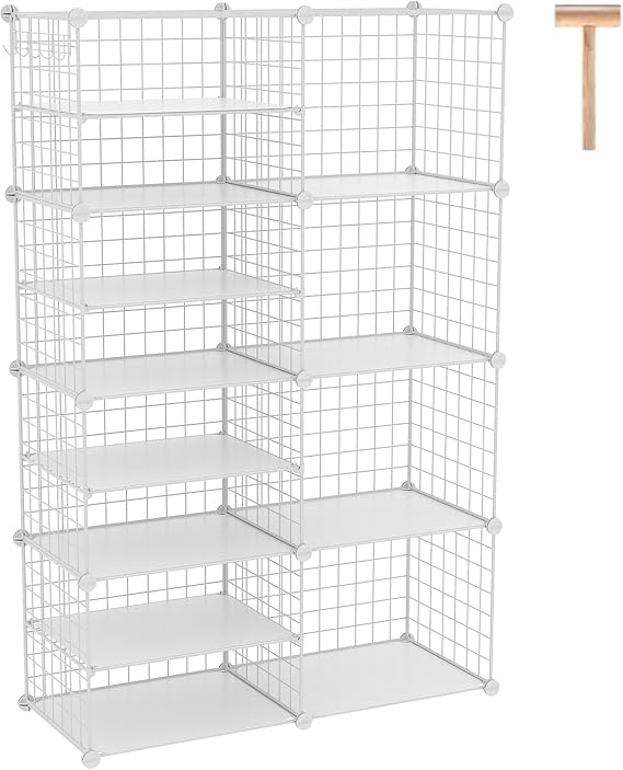 C&AHOME Wire Cube Storage Unit,Interlocking Metal Wire with Divider, White