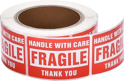 Pacific Mailer 1 Roll 3x5 Fragile Stickers Handle with Care Warning Packing Shipping Label with Self Adhesive [500 Labels Per Roll]