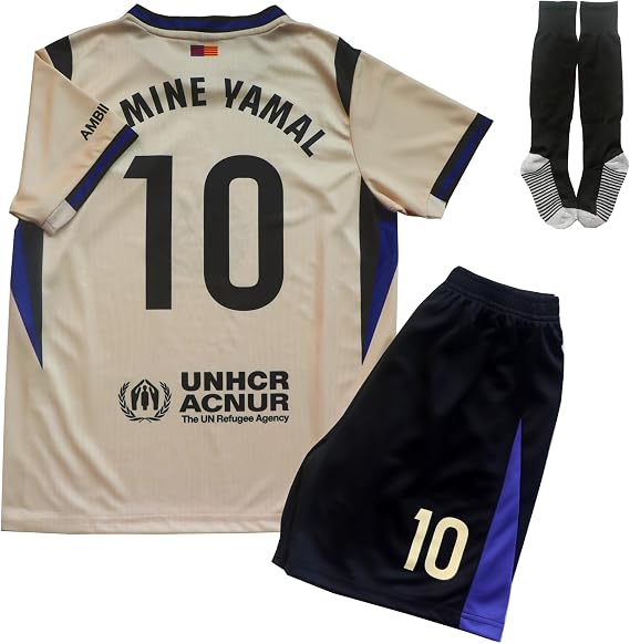 LeenBD Barca #10 Y. 25/26 Away Kids Soccer Jersey Shirts Football Futbol Socks Set Youth Sizes