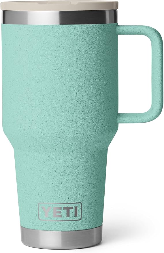 YETI Rambler 30 oz Travel Mug with Flip Straw Lid Stainless Steel, Vacuum Insulated, Leakproof, Cup Holder Friendly, Sea Stone