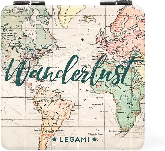 LEGAMI - Magnifying mirror, anti-spoilt, handbag and ideal for travel, 6 x 6 cm, travel theme