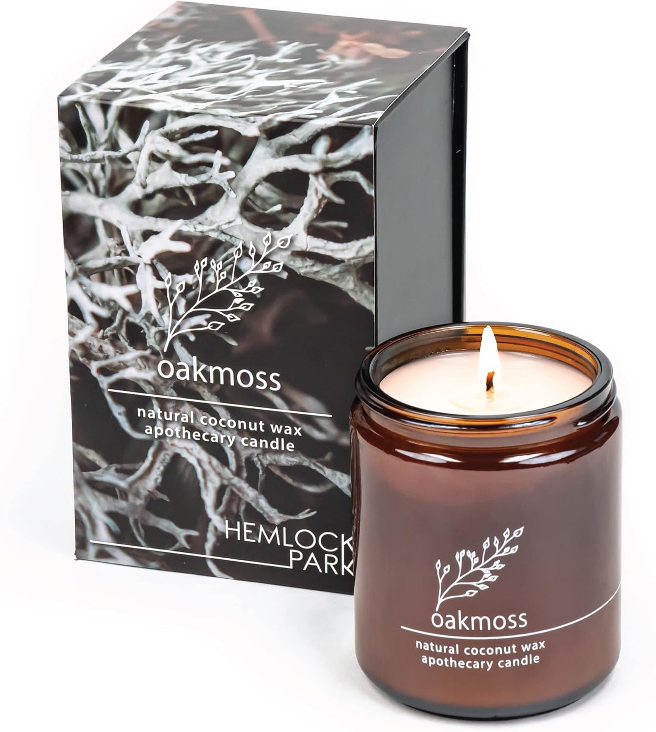 Classic Cotton Wick Candle Handcrafted with Organic Coconut Wax and Essential Oils Oakmoss, Gift Box 8 oz