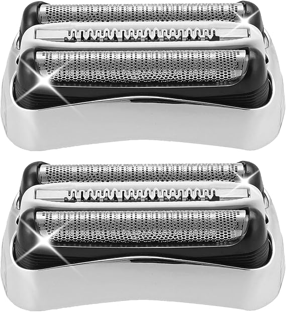 2 Pack 32S Replacement Shaver Heads Compatible with Braun Series3 - Fits 3040s/3010s/310s/3000s/3050cc/3080s/390cc | Silver |Stainless Steel Reciprocating Blades| Easy Snap-On