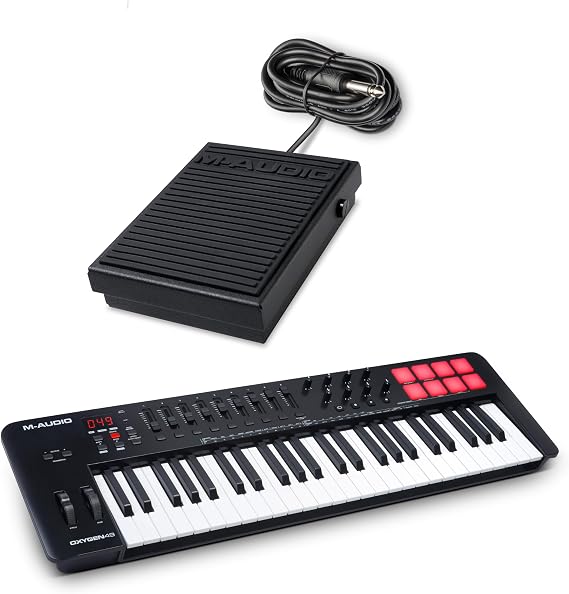M-Audio Oxygen 49 (MKV) 49 Key USB MIDI Keyboard Controller With Beat Pads, Smart Chord & Scale Modes, Arpeggiator and Software Suite Included & SP-1 | Sustain Foot Pedal or FS controller