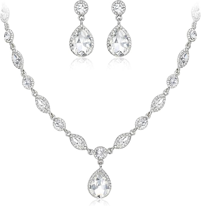 EleQueen Women's Teardrop Necklace Earrings Jewellery Set for Party Prom
