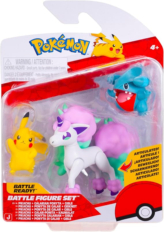 Pokémon PKW4097 - Savaş Figürü 3'lü Paket - 5 cm Pikachu & Gible ve 7,5 cm Galarian Ponyta Dahil