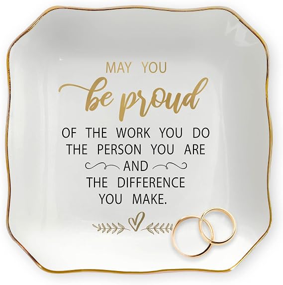 OASSIE Thank You Gifts for Women - Be Proud 4"x4" Ceramic Jewelry Dish Tray