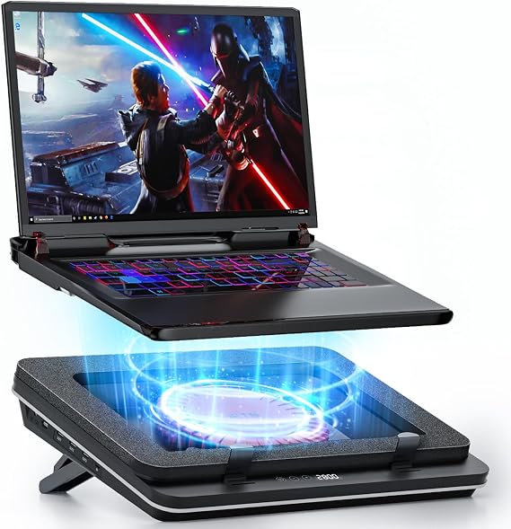 IETS GT600 Laptop-Kühlpad mit 14CM Turbo-Lüfter versiegeltem Schaumstoff für schnelle Kühlung von Gaming-Laptops 141-193-Zoll-Laptop-Kühler mit 3-Port-USB-Hub und Staubfilter Touch-Start