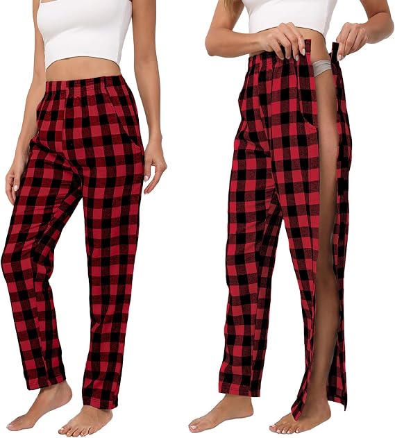 Unisex Tearaway Pajamas PostSurgery Recovery Tear Away Pants 2 Side Snap Open Bottom Loose Fit Pants with Pockets